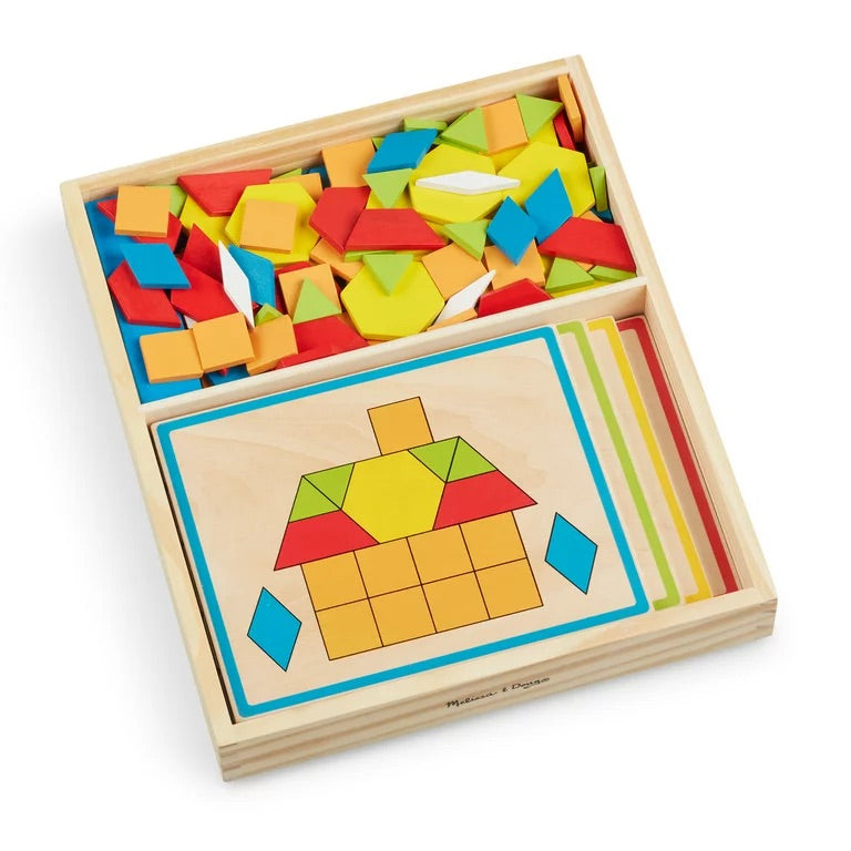 Large Wooden Pattern Blocks Geometric Shapes Puzzle with Flash Cards