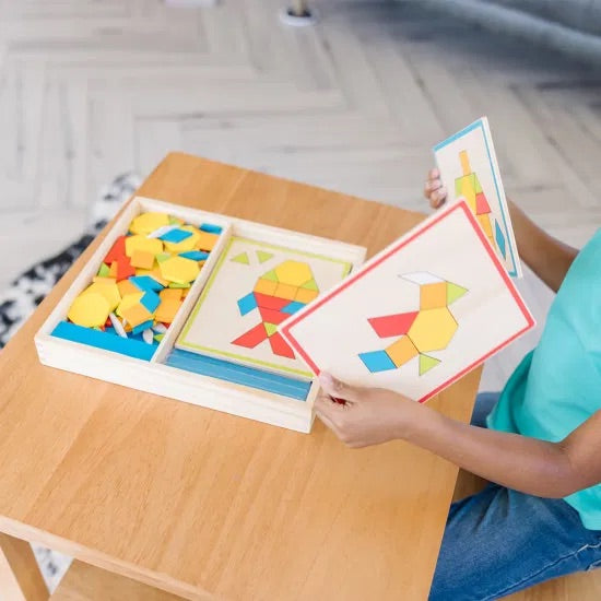 Large Wooden Pattern Blocks Geometric Shapes Puzzle with Flash Cards