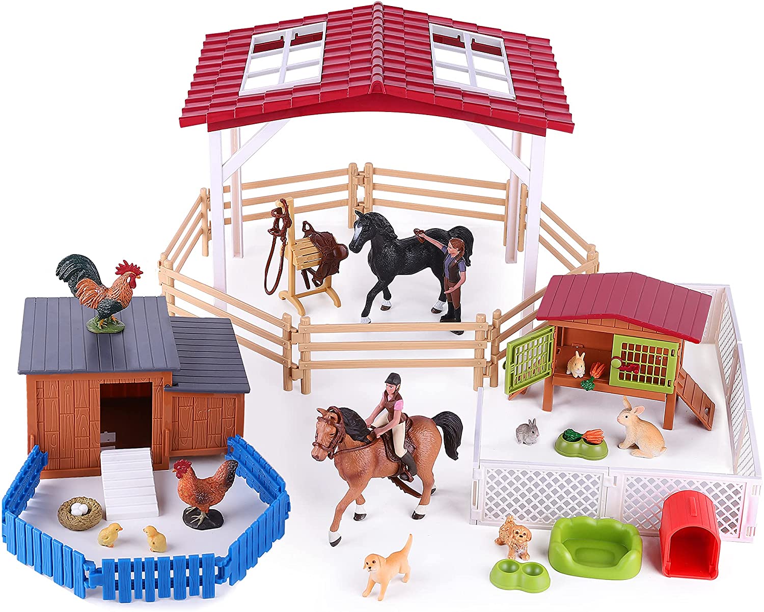 Fidtoy Farmhouse Playset with Barnyard Animals for Kids