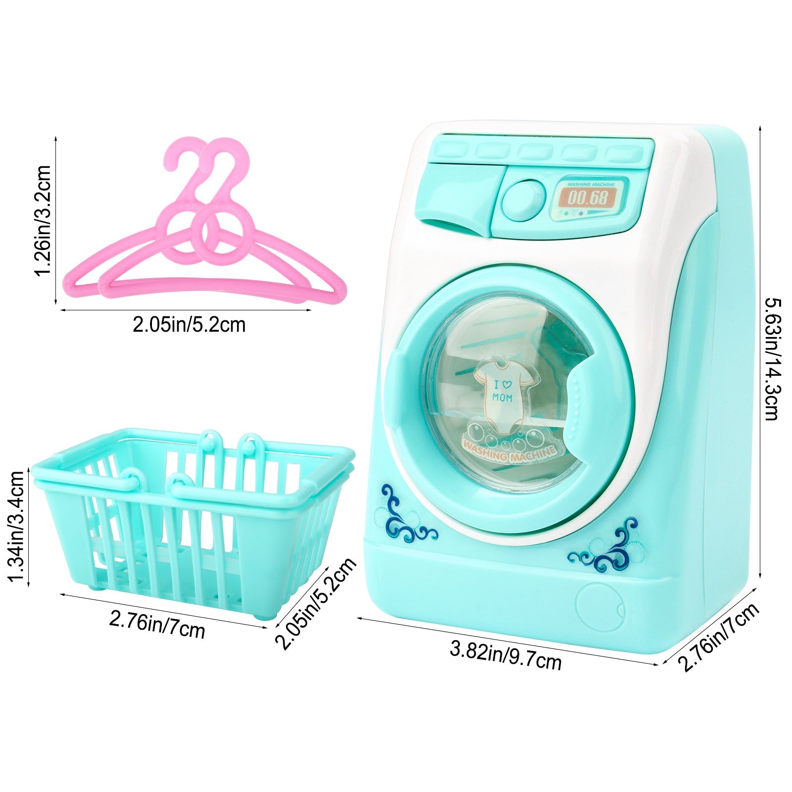 Toy Washing Machine Mini Electric Plastic Washing Machine w/ Realistic Sounds Lights Kids Cleaning Toys Birthday Christmas Gift for Kids