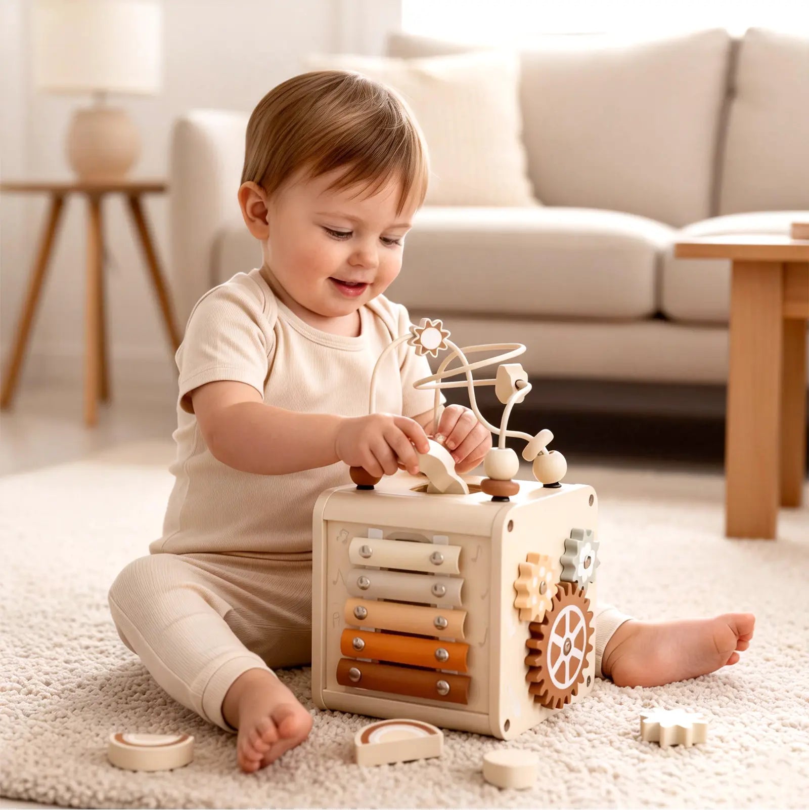 Fidtoy Wooden Activity Cube for Toddlers Musical Drum Set Toy Montessori Learning Cube 12 Months+