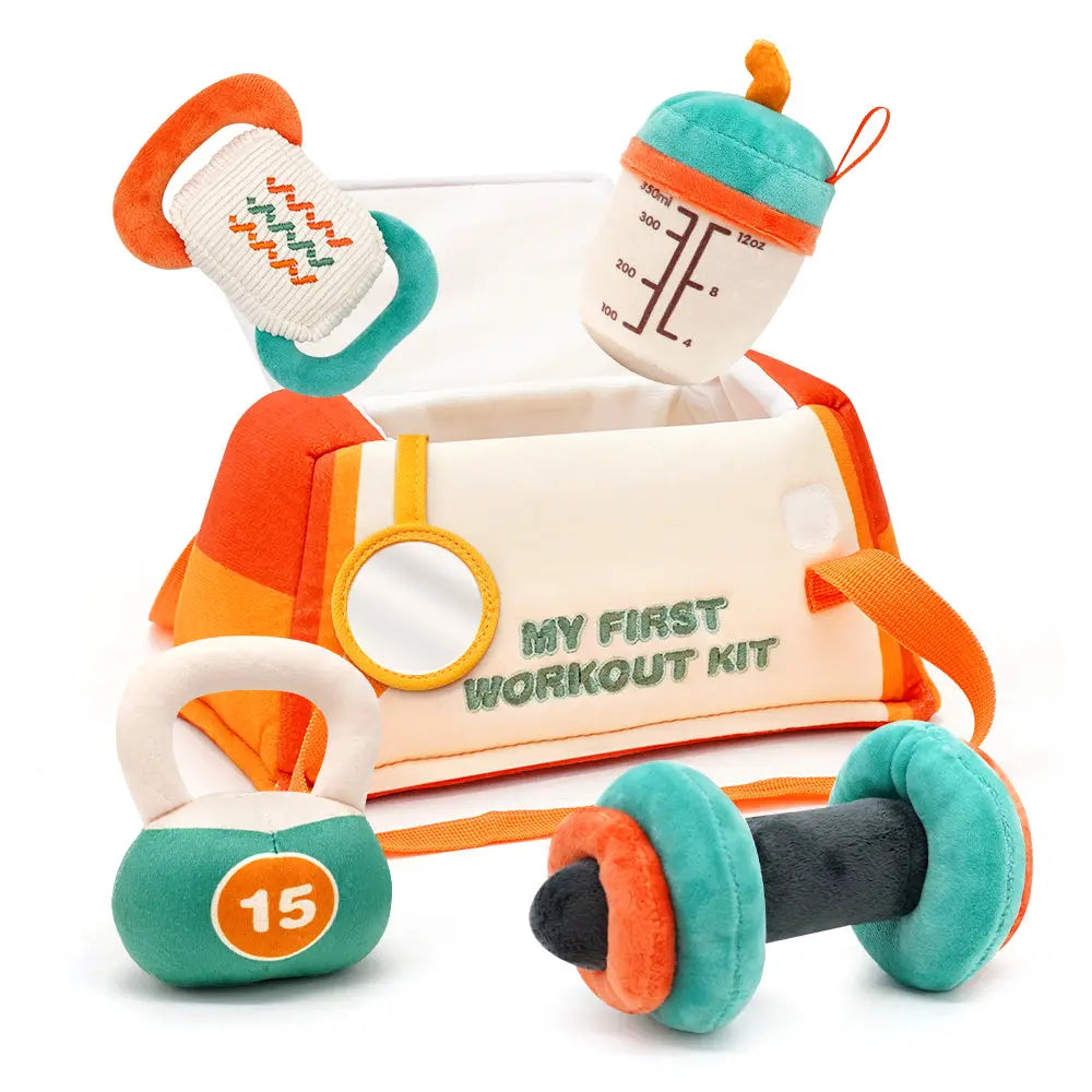 Fidtoy Baby Plush Rattle Toy Set First Gym Kit Sensory Toy with Storage Bag for Newborns and Toddlers