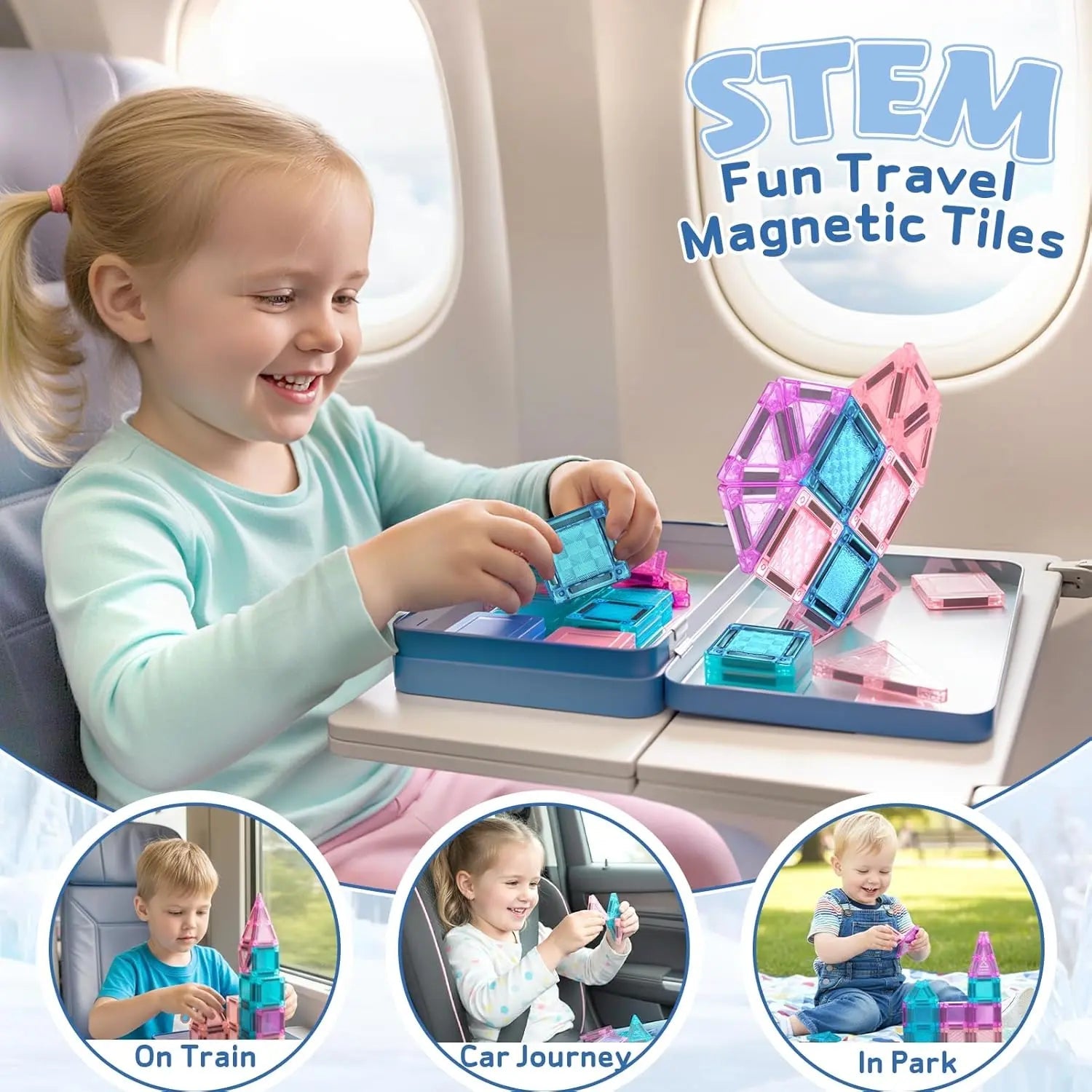 68 PCS Mini Magnetic Tiles Travel Set for Kids Ages 3+