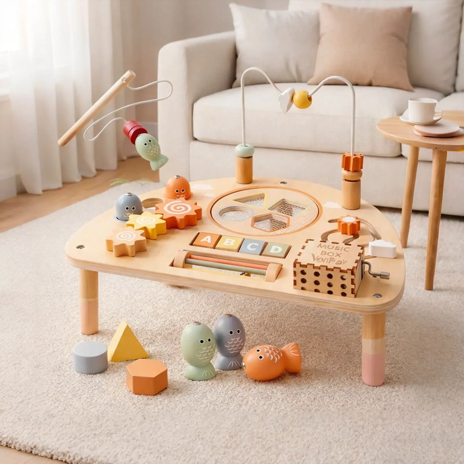 Fidtoy Wooden Activity Table for Toddlers 8-in-1 Montessori Learning Toy Multi Activity Play Table