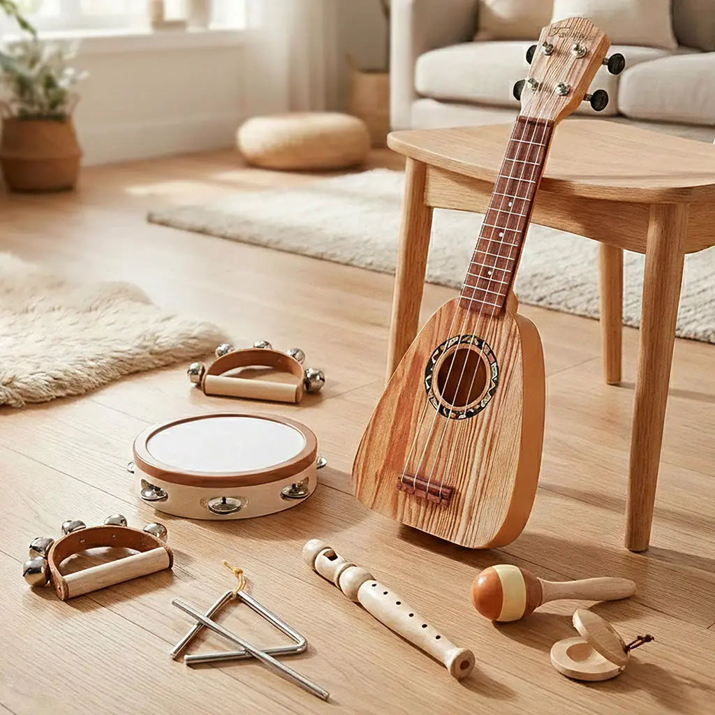 Fidtoy 7-Piece Musical Toys for Toddlers Ukulele Instrument Set Kids Rhythm Learning Toys