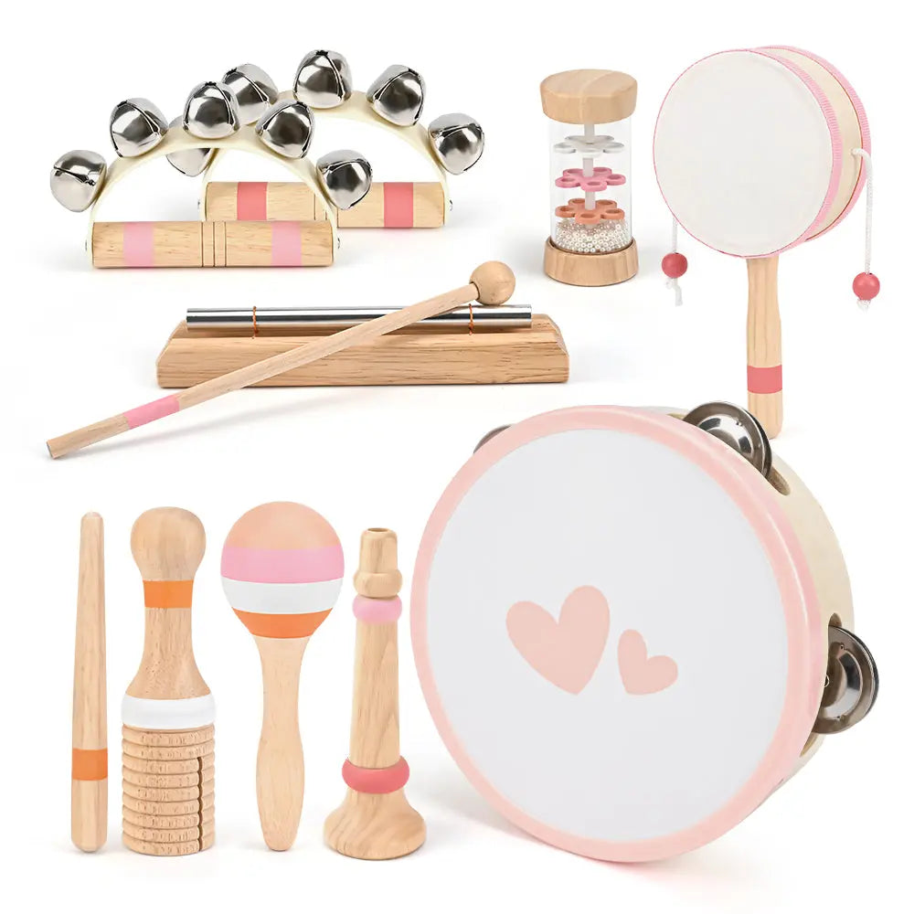 Fidtoy Wooden Music Toy Set for Toddlers 8 Piece Instrument Set Musical Learning Toys