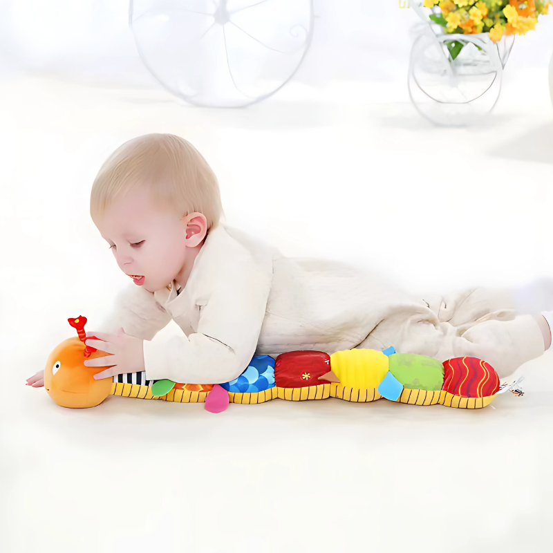 Fidtoy Musical Plush Caterpillar Baby Toy – Soft Sensory Rattle Plush with Crinkle Sounds, Squeak, Bell, Melody, and 22-Inch Growth Measure