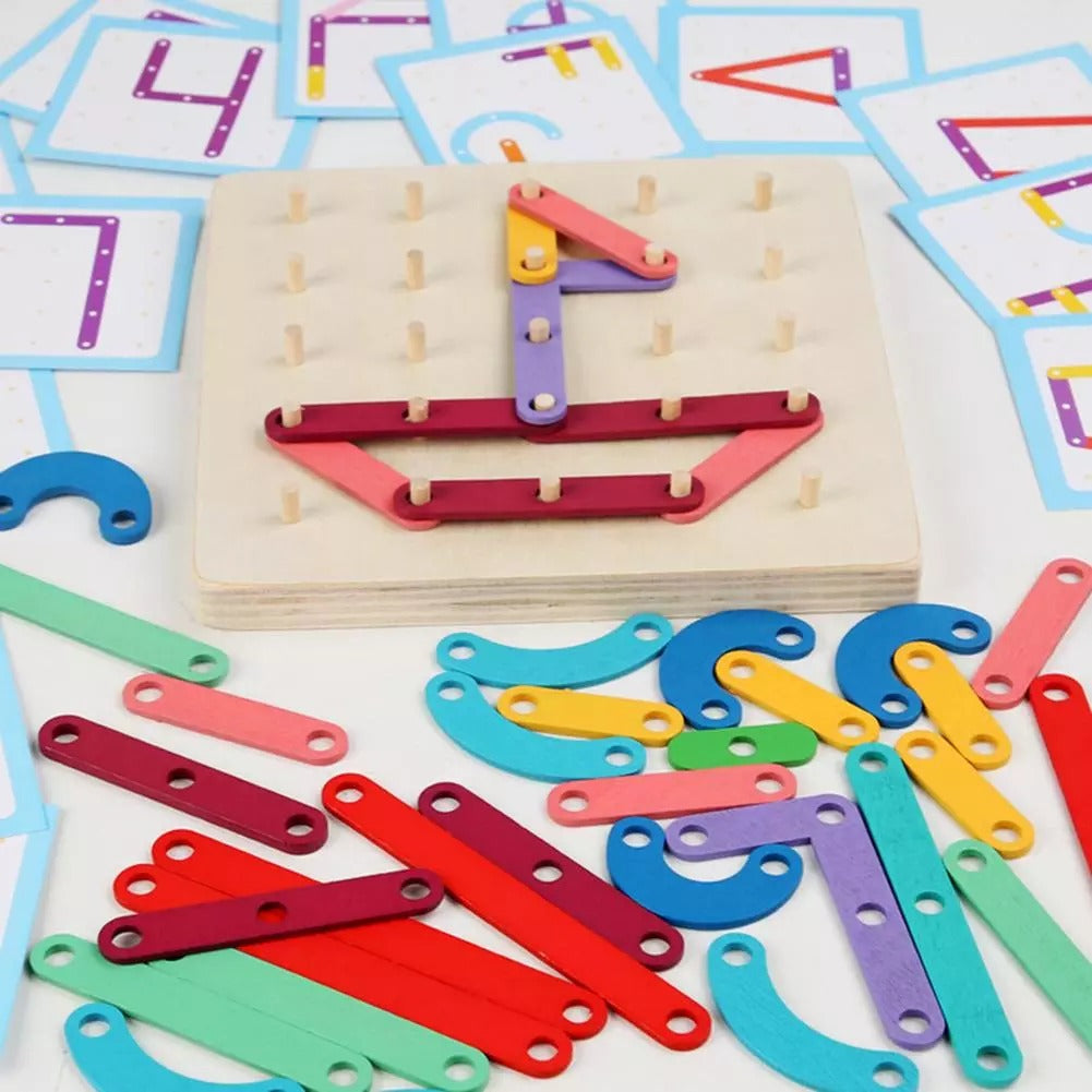 Fidtoy Montessori Nail Board Jigsaw Wooden Puzzle Blocks for Kids Alphabet Number Shape Learning Toy
