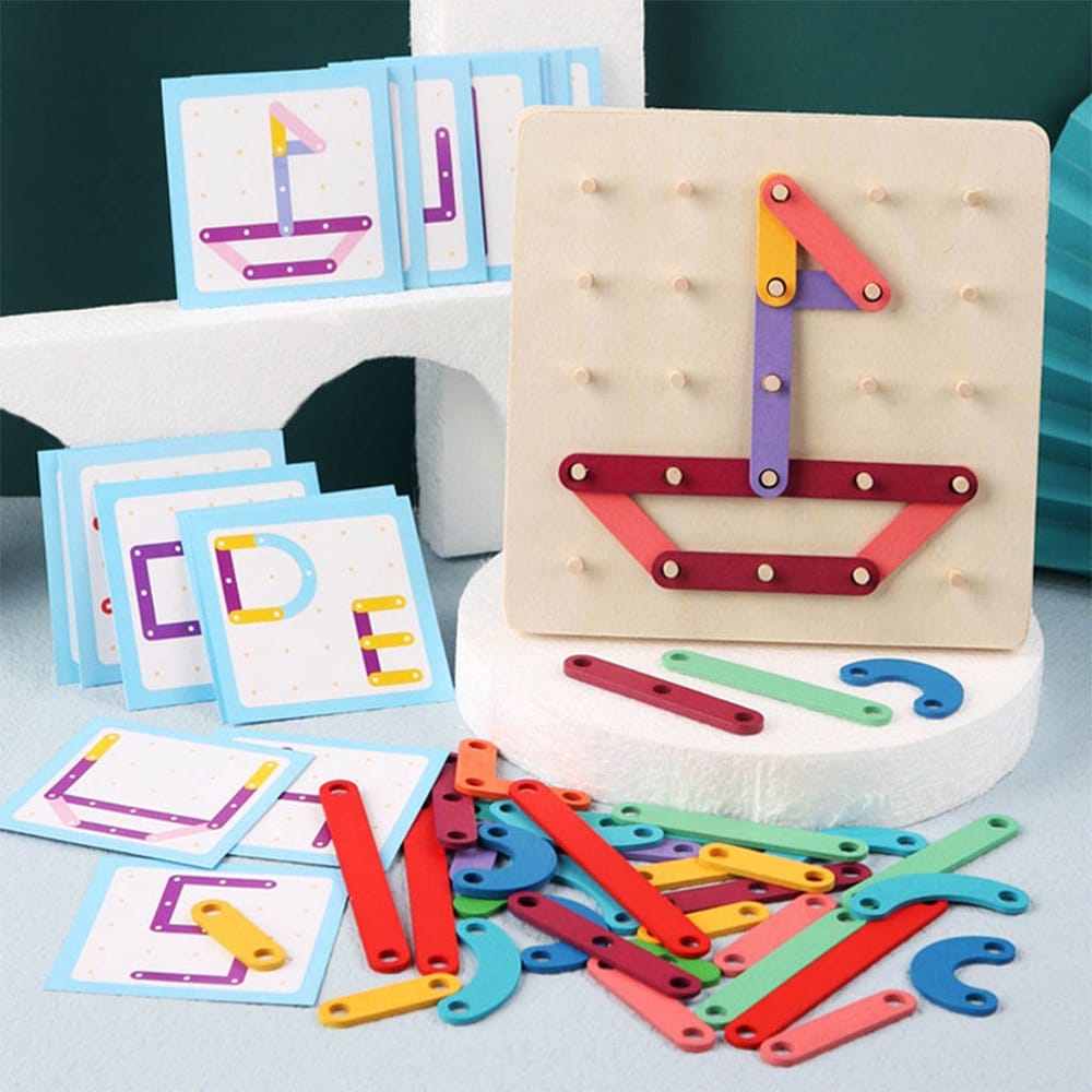 Fidtoy Montessori Nail Board Jigsaw Wooden Puzzle Blocks for Kids Alphabet Number Shape Learning Toy