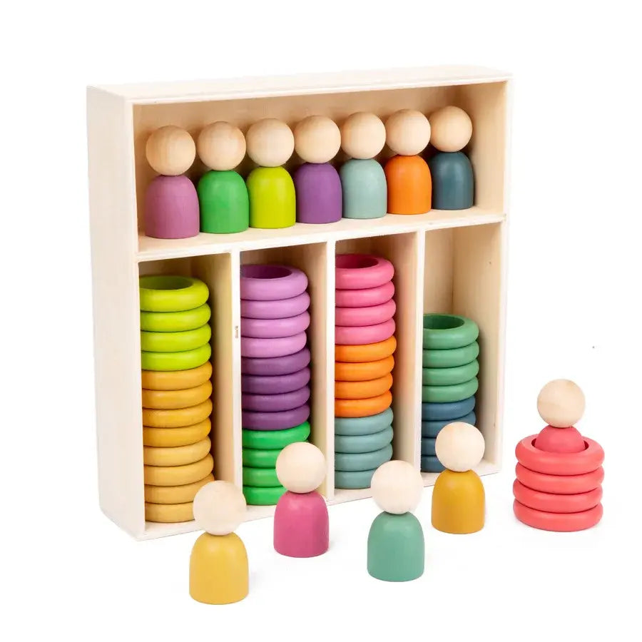 Jeu de tri et d'empilage de couleurs en bois Montessori