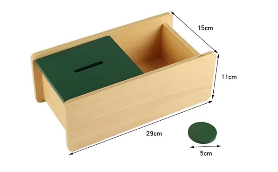 Montessori Imbucare Box with Flip Lid and Coin Slot - Toddler Material for Object Permanence and Fine Motor Skills