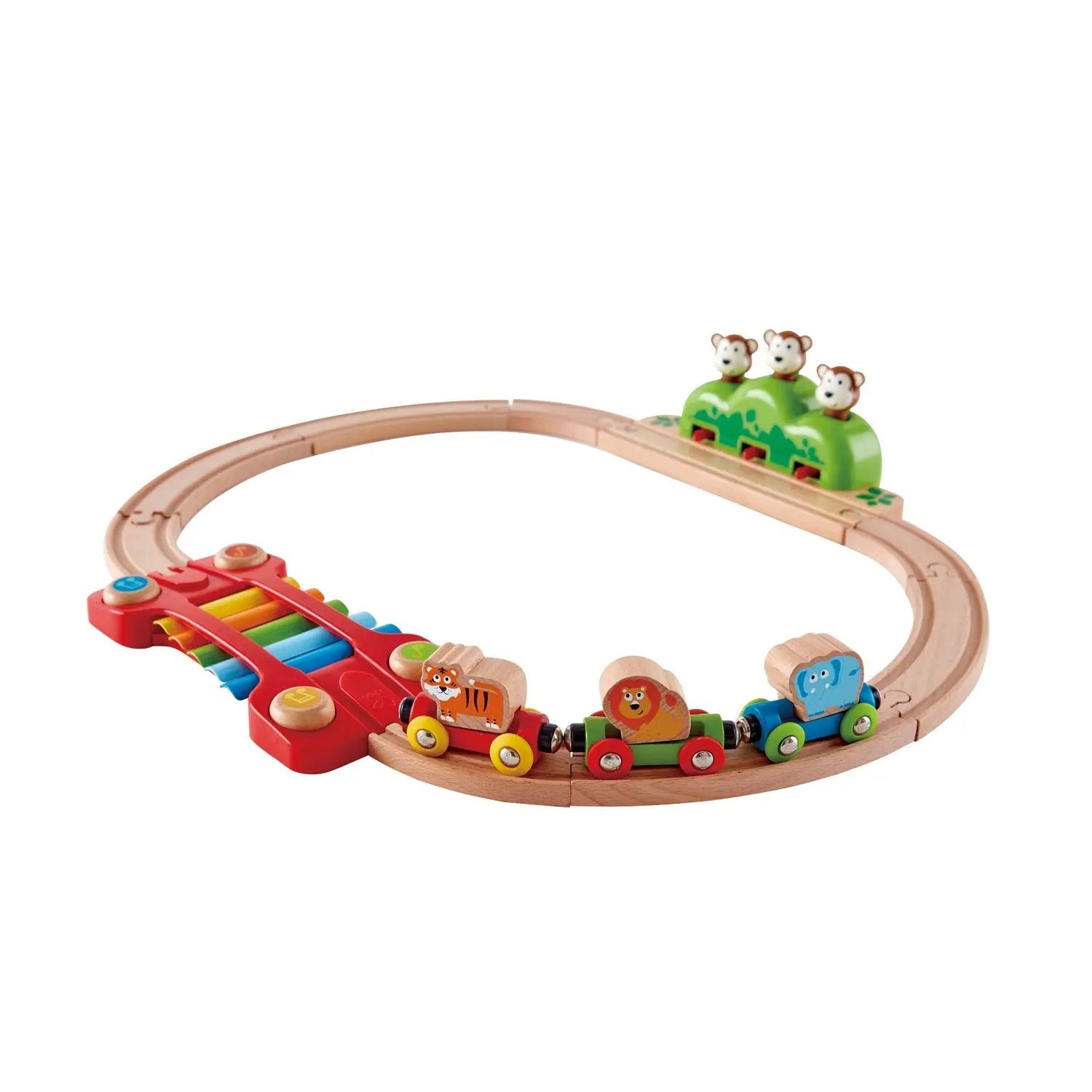 Fidtoy Jungle Wooden Train Set Musical Railway Toy for Toddlers