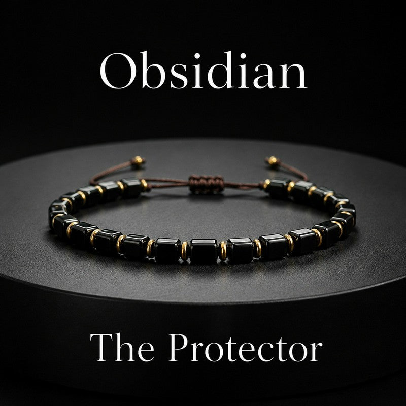 FREE Today: Protection and Strength Black Obsidian Square Bead Braided Adjustable Bracelet - Black Obsidian (Wrist Circumference: 6.3-8.3 in/16-21 cm) - image 0