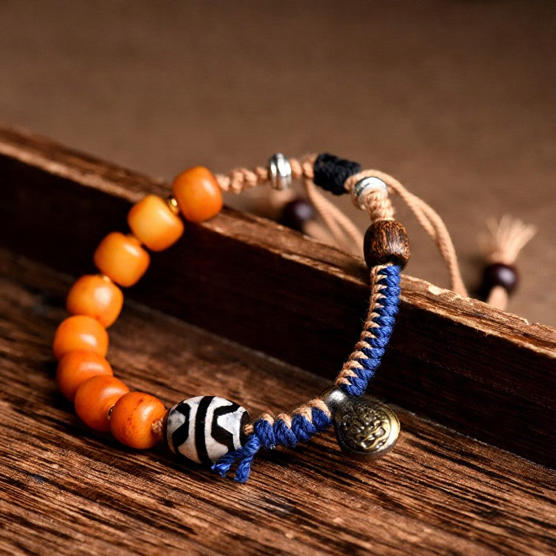 Buddha Stones Tibetan Brass Accent Yellow Agate Dzi Bead Wealth Bracelet - image 4