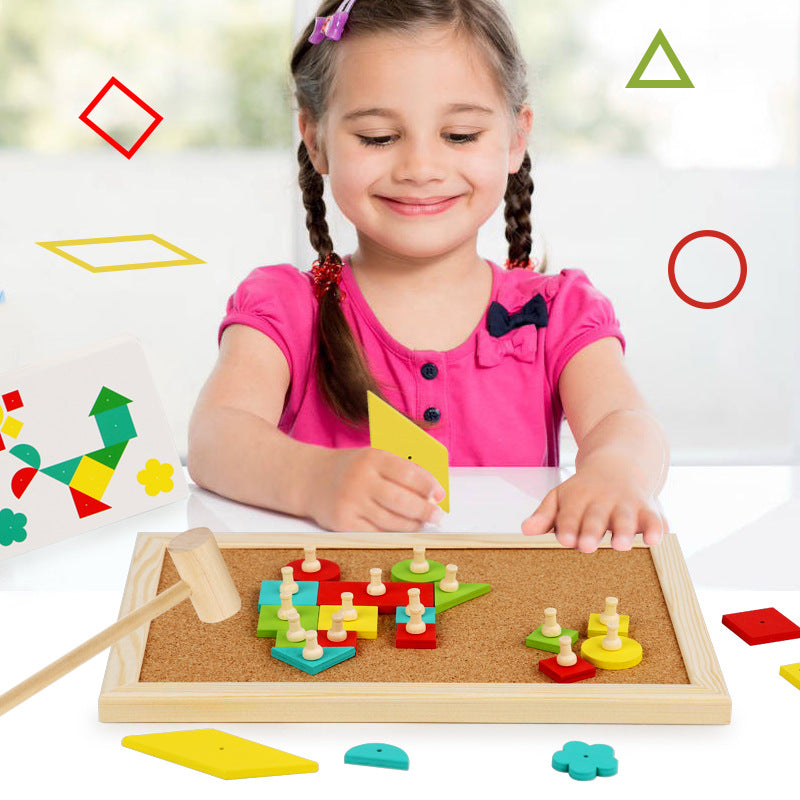 Tap a Shape Wooden Hammer Nail Board Geometric Shapes Game Toy
