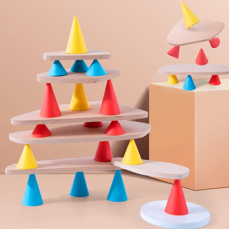 Juego de equilibrio de construcción: conos y platos, 44 piezas