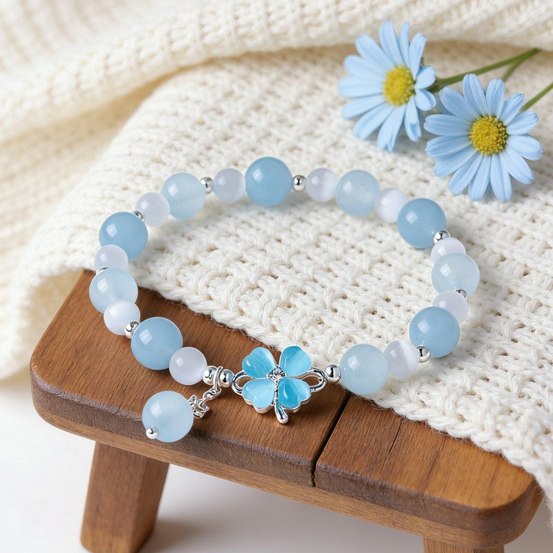 FREE Today: Serenity and Intuition Prehnite Rose Quartz Blue Chalcedony Lucky Clover Bracelet - image 8