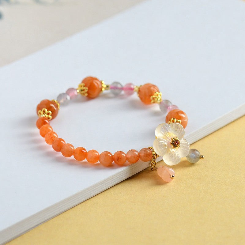 Buddha Stones Golden Silk Jade Lotus Bead Luck Floral Charm Bracelet - image 2