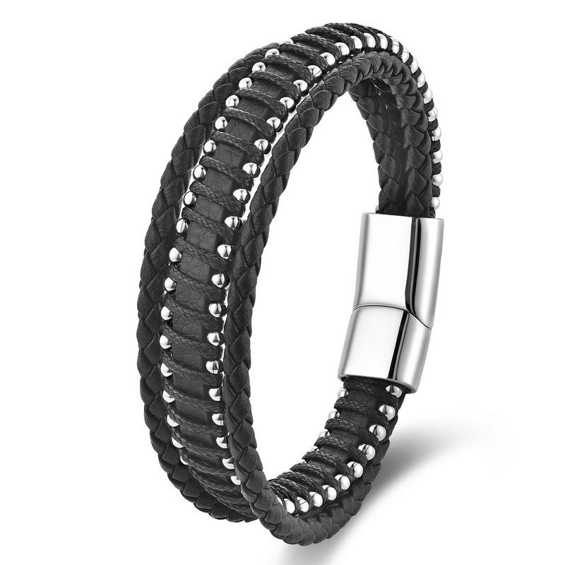 Buddha Stones Black Leather Braided Design Double Layer Strength Bracelet - 7.1–7.9 in / 18–20 cm - image 0