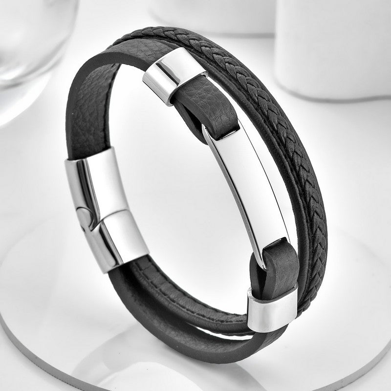 FREE Today: Balance and Calm Braided Design Leather Double Layer Bracelet - Steel - image 5