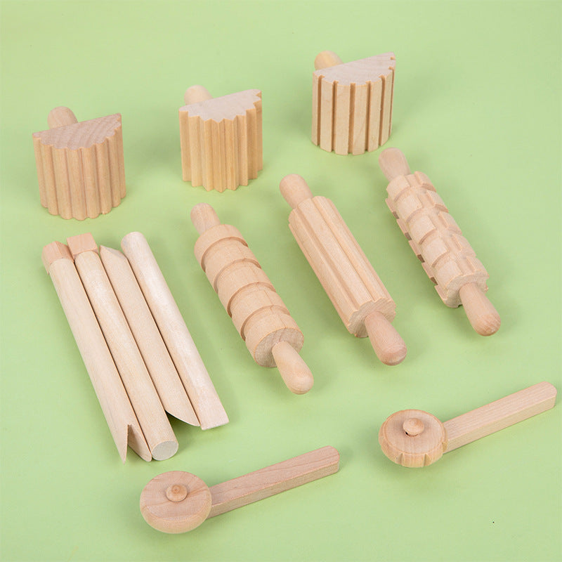 Kit d'outils de rouleaux à pâtisserie sensoriels en bois pour pâte à modeler, 12 pièces