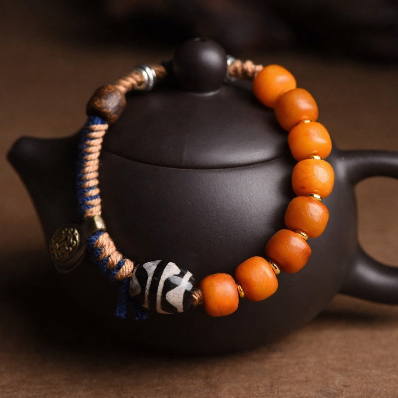 Buddha Stones Tibetan Brass Accent Yellow Agate Dzi Bead Wealth Bracelet - image 10