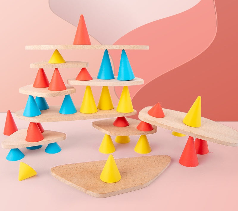 Juego de equilibrio de construcción: conos y platos, 44 piezas
