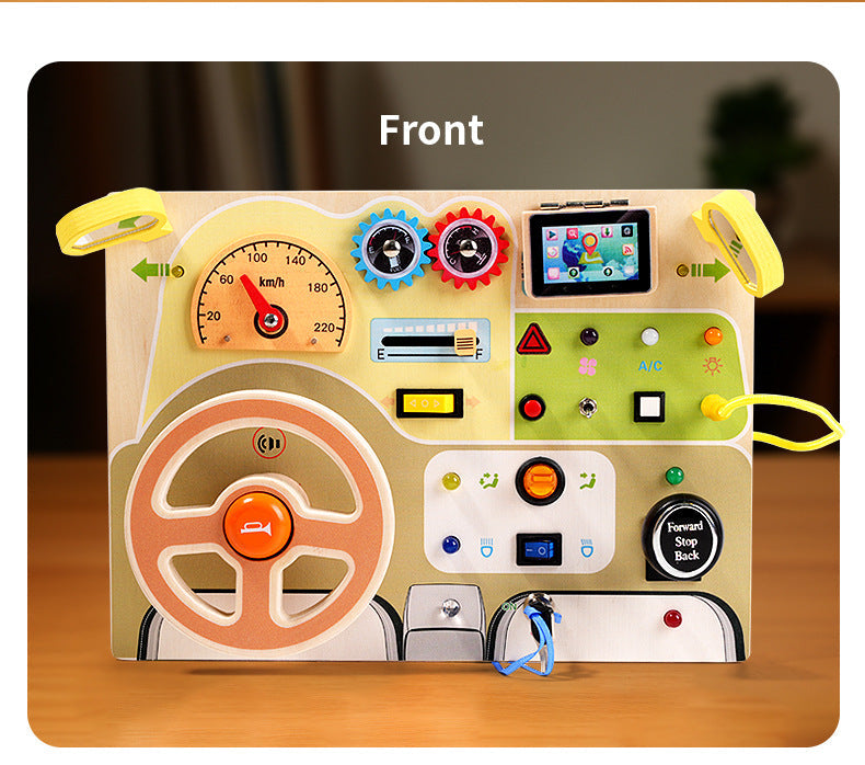Deluxe Childrens Busy Board LED driving theme light buttons and dials