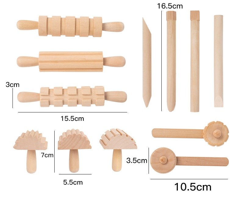 Kit d'outils de rouleaux à pâtisserie sensoriels en bois pour pâte à modeler, 12 pièces