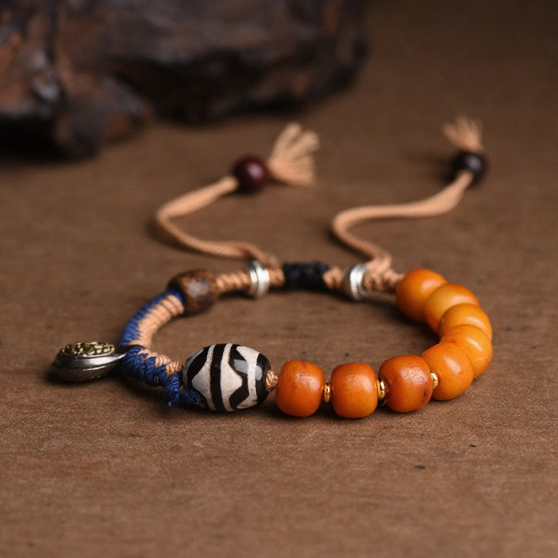 Buddha Stones Tibetan Brass Accent Yellow Agate Dzi Bead Wealth Bracelet - Yellow Agate Dzi Bead Bracelet (Wrist Circumference: 5.9–7.1 in/15–18 cm) - image 0