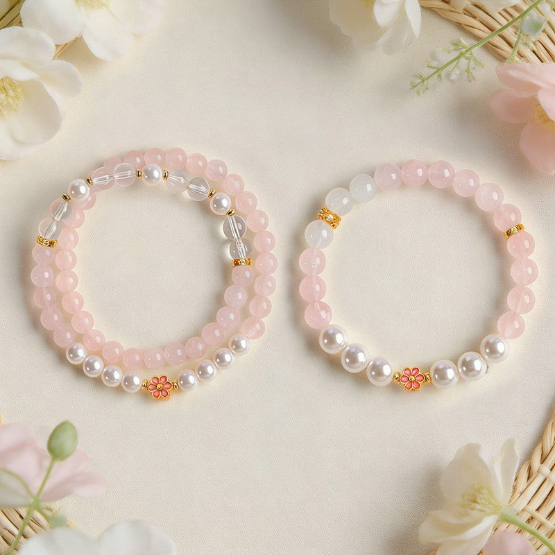 Buddha Stones Rose Quartz Clear Quartz Sweet Blossom Harmony Bracelet - image 18