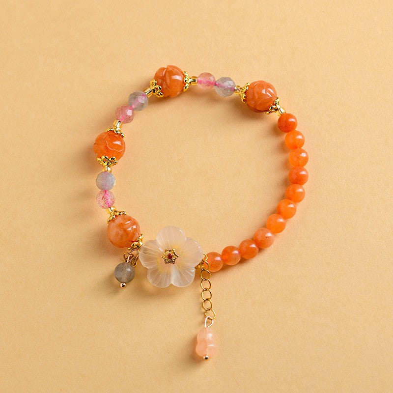 Buddha Stones Golden Silk Jade Lotus Bead Luck Floral Charm Bracelet - Golden Silk Jade (Wrist Circumference: 6.3–6.7 in/16–17 cm) - image 0