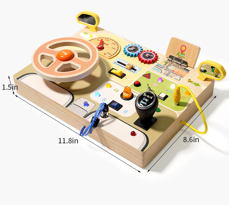 Deluxe Childrens Busy Board LED driving theme light buttons and dials