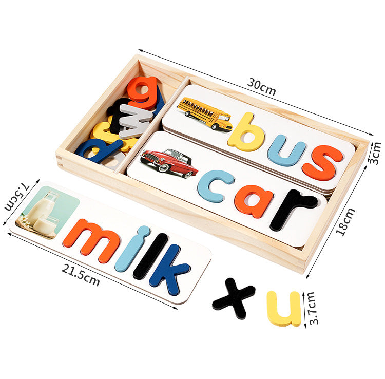 Large Wooden Alphabet Letters Word Spelling Game with Wooden Spelling cards