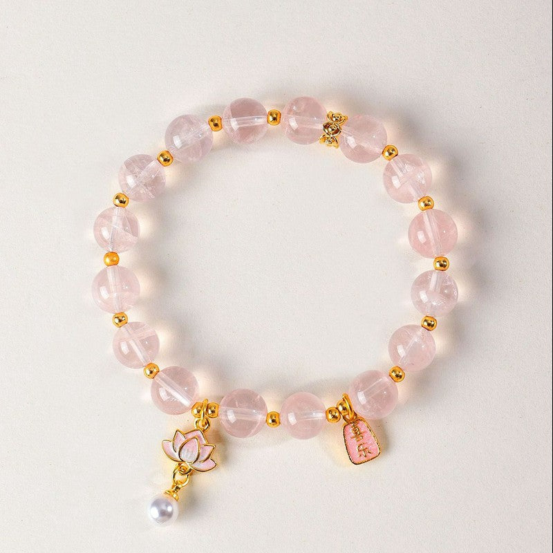 Buddha Stones Natural Rose Quartz Clear Quartz Lotus Charm Love Bracelet - 9mm (Wrist Circumference: 5.5–5.9 in/14–15 cm) - image 11
