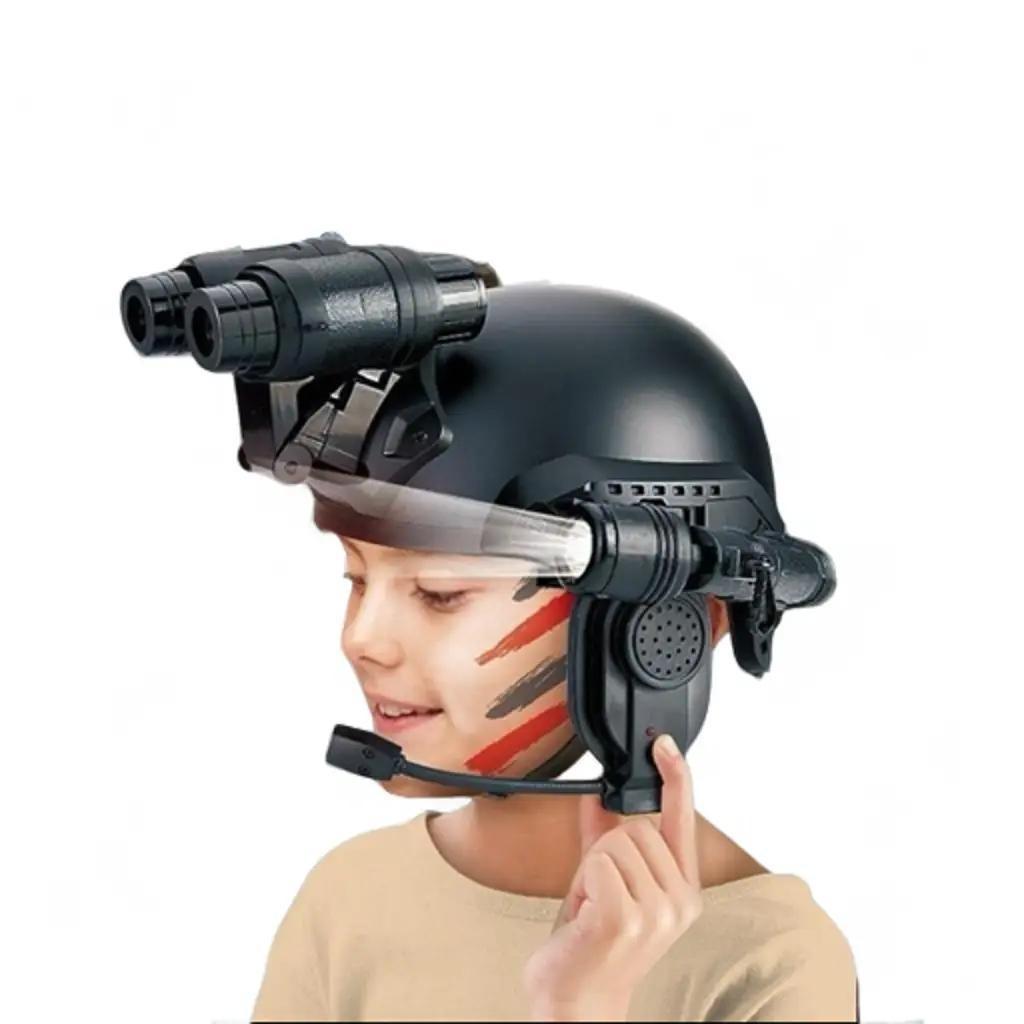 Casque Tactique Multifonctionnel Modèle Enfant Ensemble Extérieur avec Jumelles, Lampe de Poche, Télescope Haute Définition, Microphone de Communication Infrarouge et Amplificateur Un Jouet Cadeau Parfait pour les Garçons
