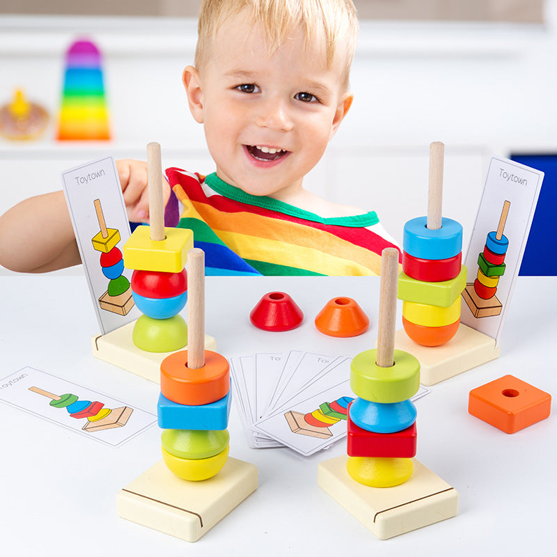 Jumbo Beads Sequencing Four Pillar Shape Stacker With Flash Cards