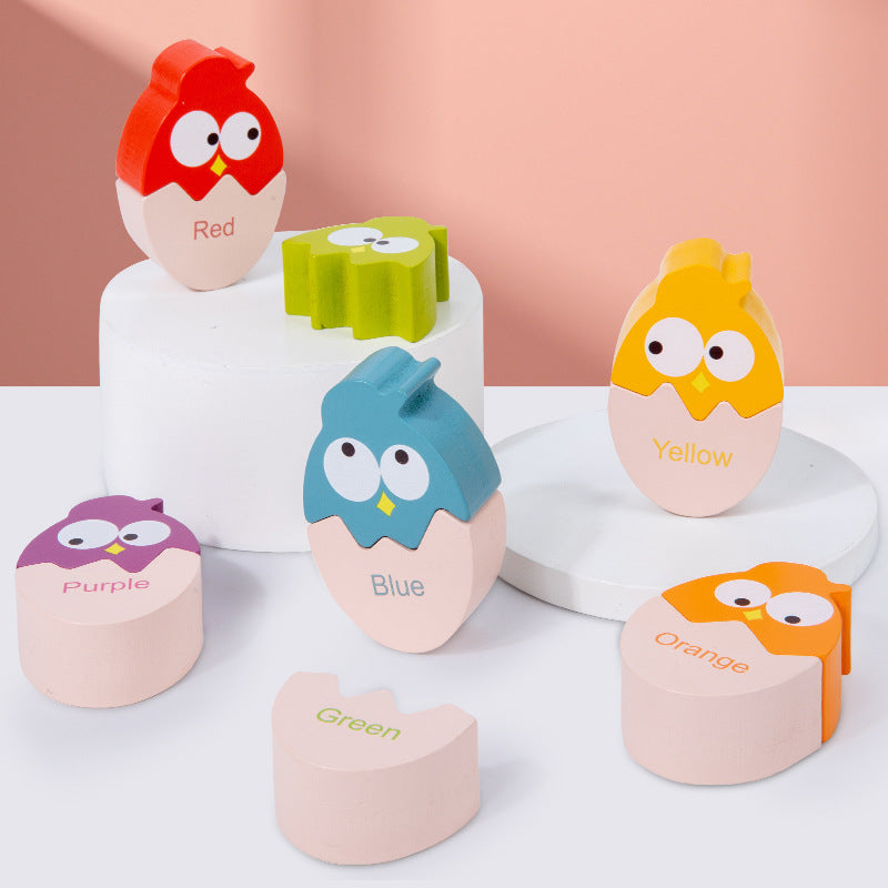 Wooden Bird Egg Colour Sorting Puzzle With Tray Cute Owl Toy
