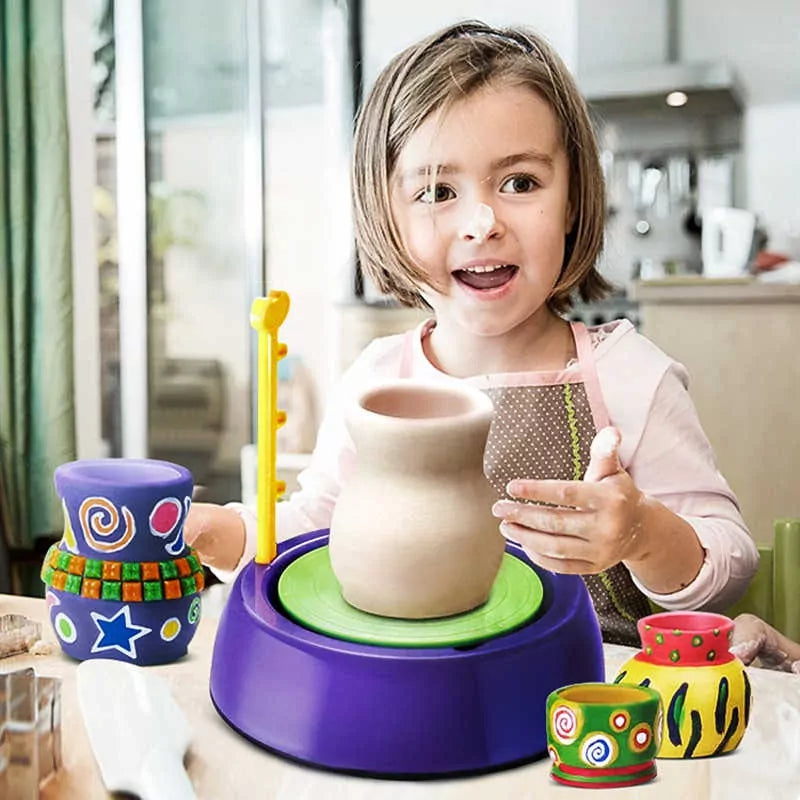 Fidtoy Electric Pottery Wheel Kit for Kids with Clay and Paints Ceramic Machine Craft Art Toy Set