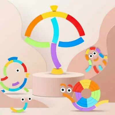 Fidtoy Rainbow Colorful Pattern Puzzle Board with Cards Wooden Montessori Blocks Set for Toddlers Shape Color Matching Toy