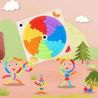 Fidtoy Rainbow Colorful Pattern Puzzle Board with Cards Wooden Montessori Blocks Set for Toddlers Shape Color Matching Toy