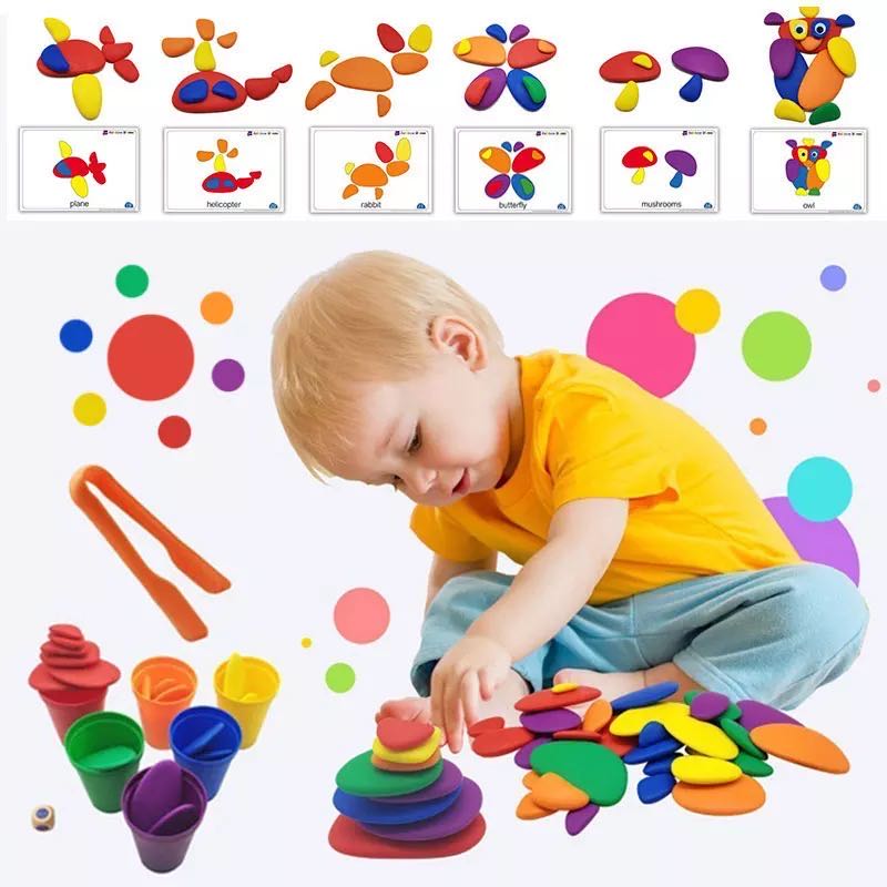 Juego de actividades Rainbow Pebbles con tarjetas - Juguetes de juego libre