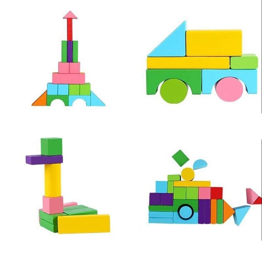 Fidtoy Rainbow Wooden Building Blocks for Kids Creative Stacking Toy Set