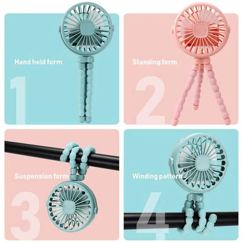 Fidtoy Ventilador Portátil para Cochecito con Clip, Ventilador de Enfriamiento para Bebé, Recargable por USB