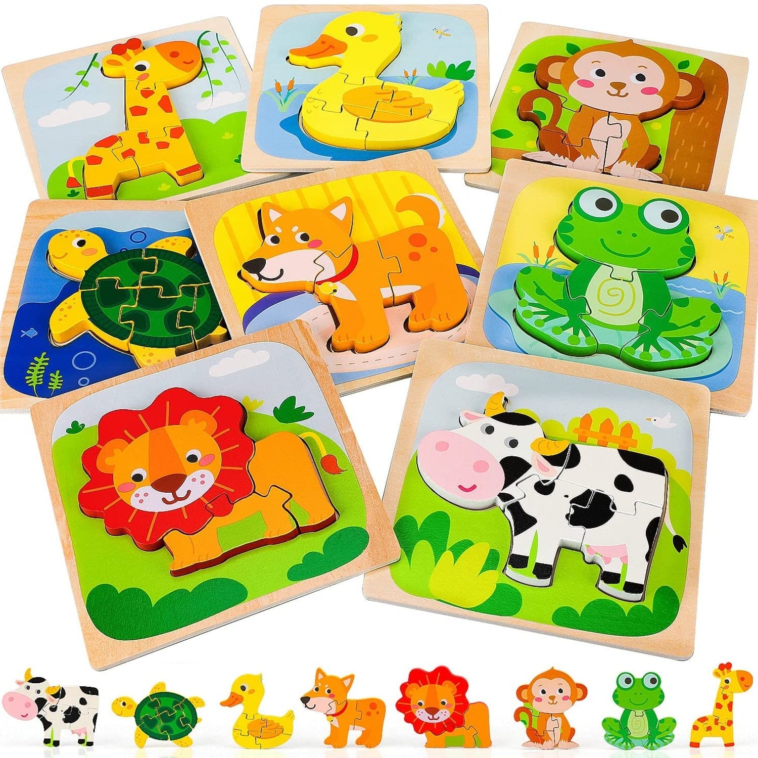 Fidtoy Wooden Animal Puzzle for Toddlers – Montessori Shape & Color Learning Toy