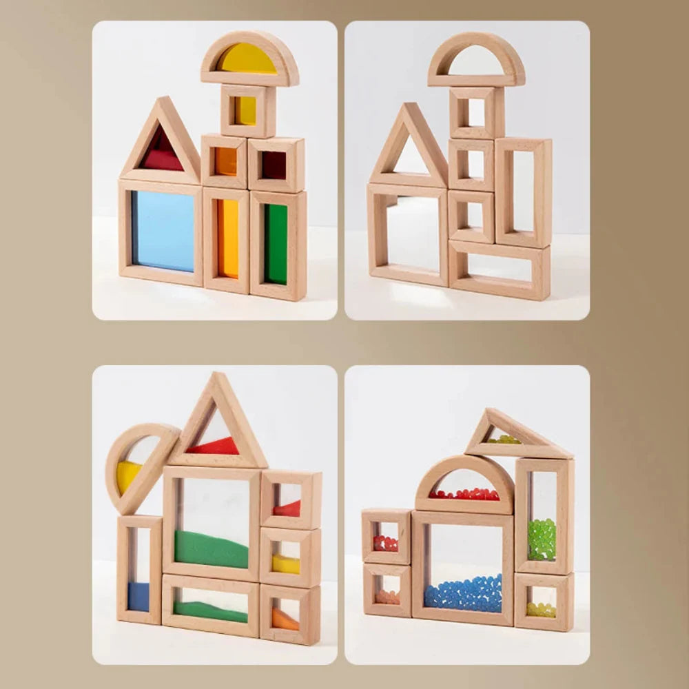 Bloques Sensoriales de Acrílico Transparente de Madera Fidtoy | Juguete Educativo y de Apilamiento STEM para Niños Pequeños de 3+