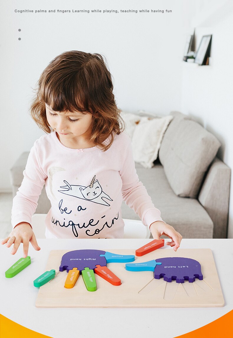 Rompecabezas Montessori 3D de Palmas y Plantas de los Pies de Madera