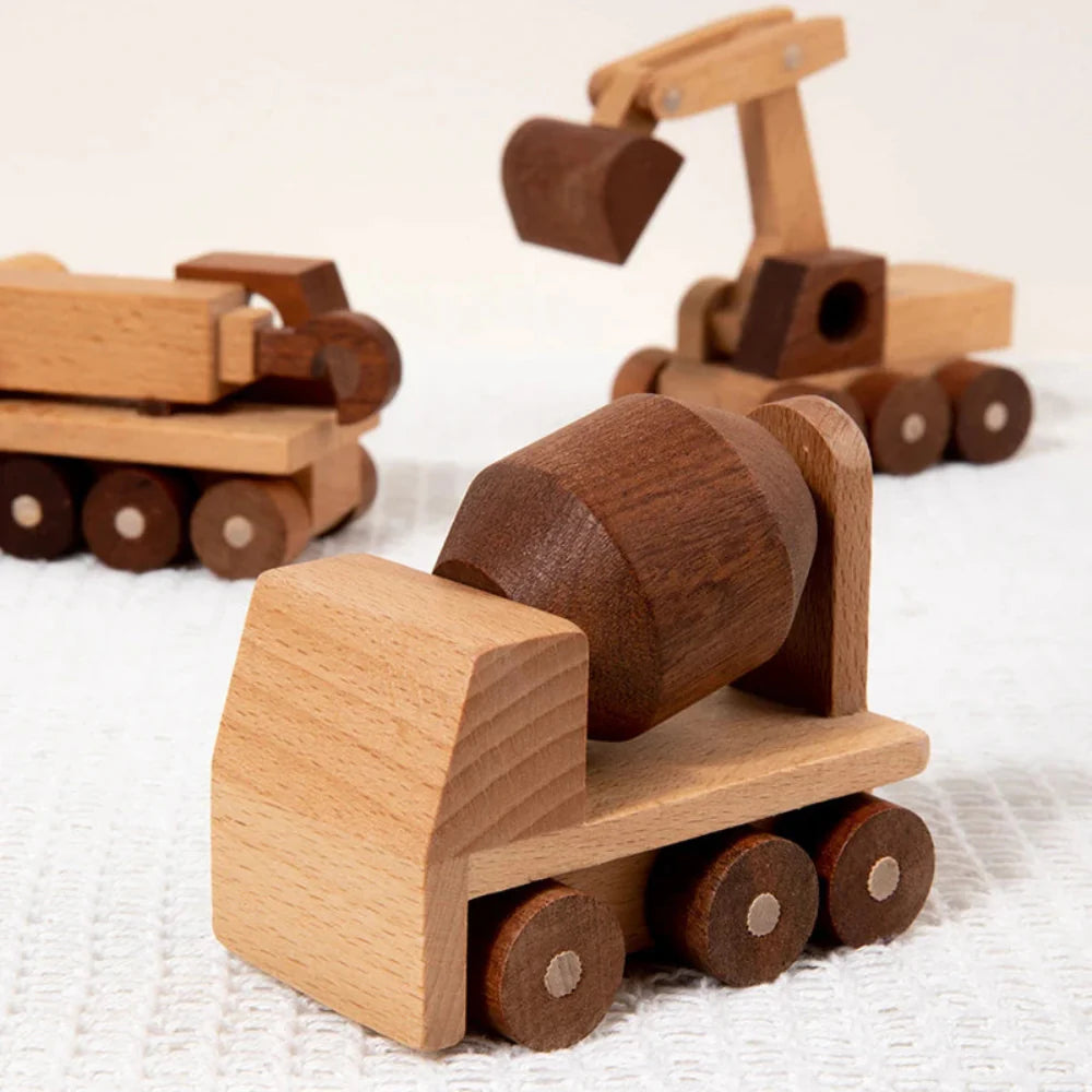 Fidtoy Wooden Vehicle Toy Set for Kids | Montessori Construction & Transportation Play