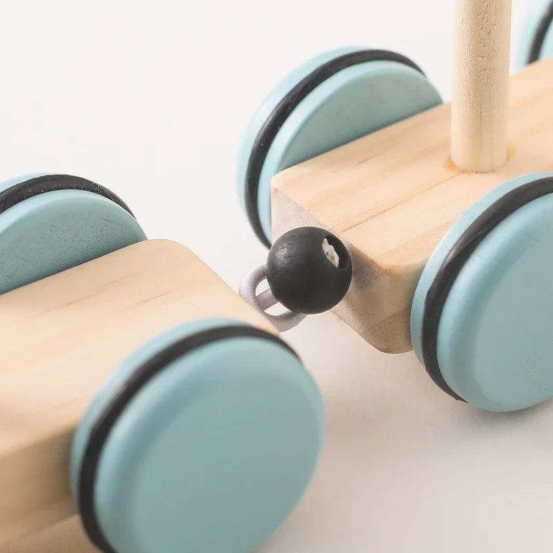 Juguete de arrastre de madera Fidtoy para niños pequeños, coche educativo 1+