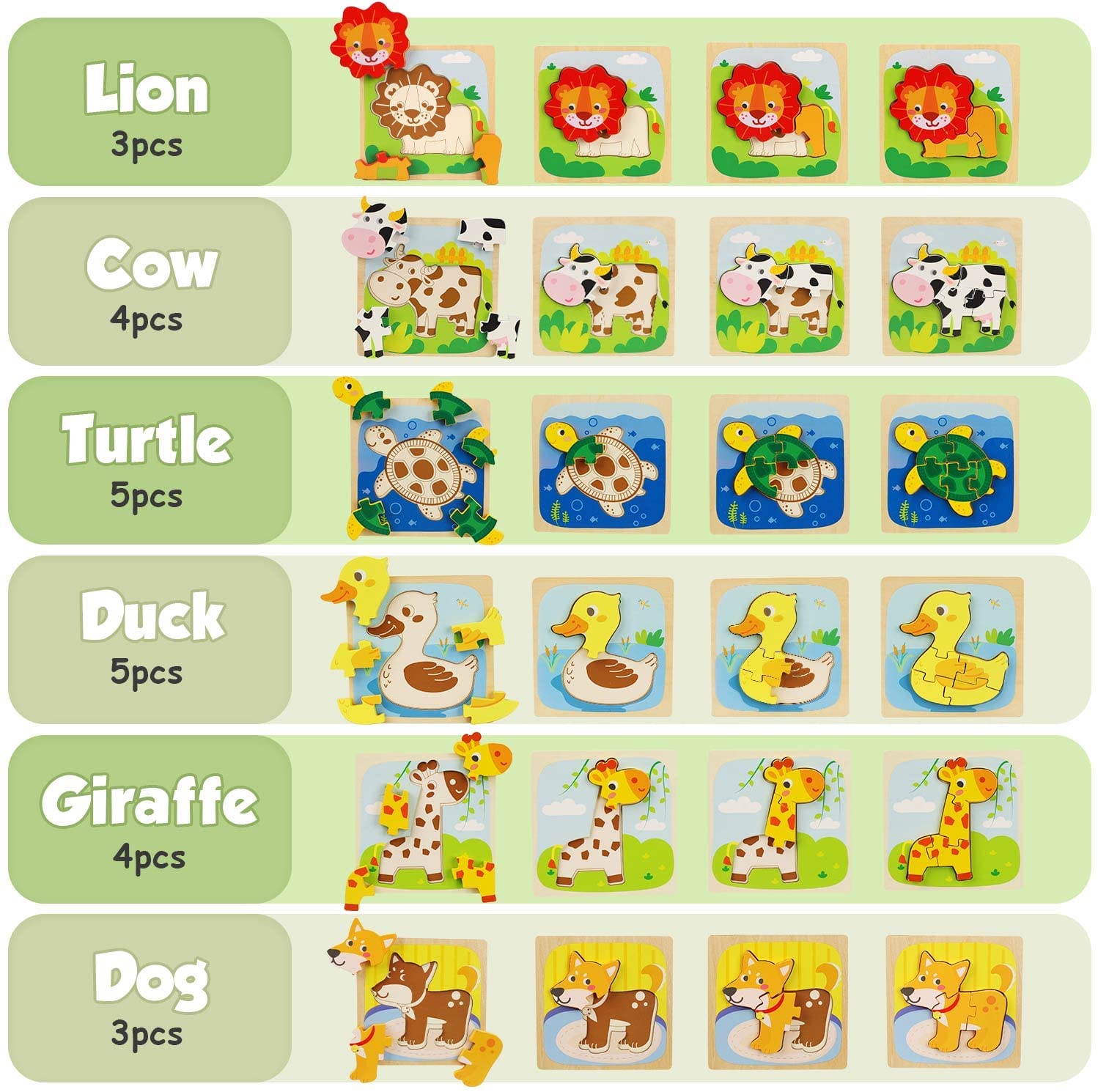 Fidtoy Wooden Animal Puzzle for Toddlers – Montessori Shape & Color Learning Toy